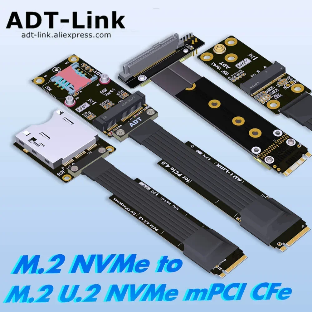 M.2 NVMe Key-M to M.2 U.2 Mini-PCIe CFexpress SSD Extender Ribbon Adapter Card for M2 Mainboard Solid State Drive