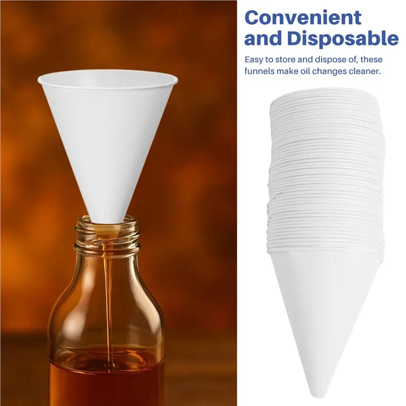 BAAJ-50 Pcs Paper Funnels For Motor Oil 6 Oz Engine Oil Funnel Paper Cone Funnel For Gas,Dispensers Or Kitchen Filling Bottle