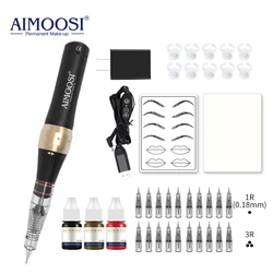 AIMOOSI-Juego de máquina de tatuaje M7, pistola de Microblading para cejas, PMU, pluma, aguja, máquina de maquillaje permanente, suministros profesionales para principiantes