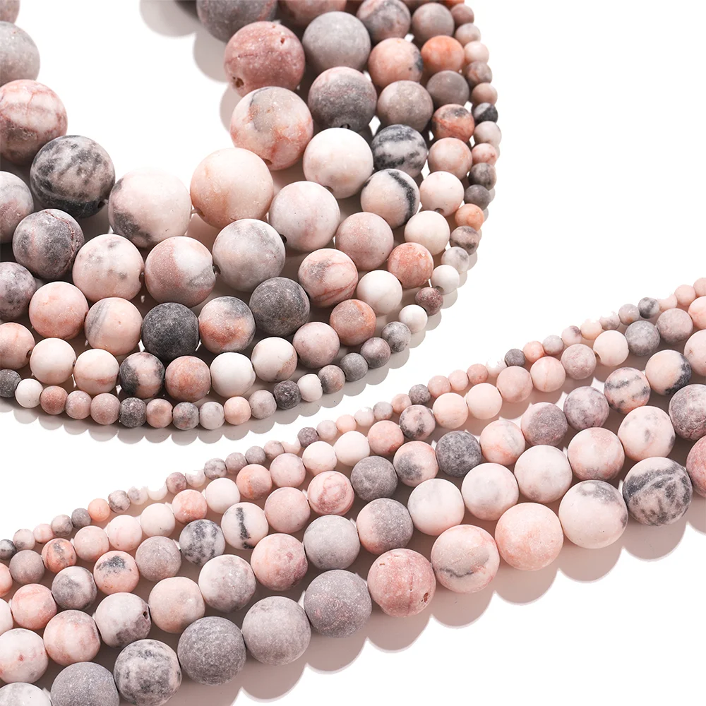 

1Strand/Lot Natural Stone Matte Pink Beads 4/6/8/10/12mm Round Loose Beads for DIY Bracelet Necklace Jewelry Making Supplies