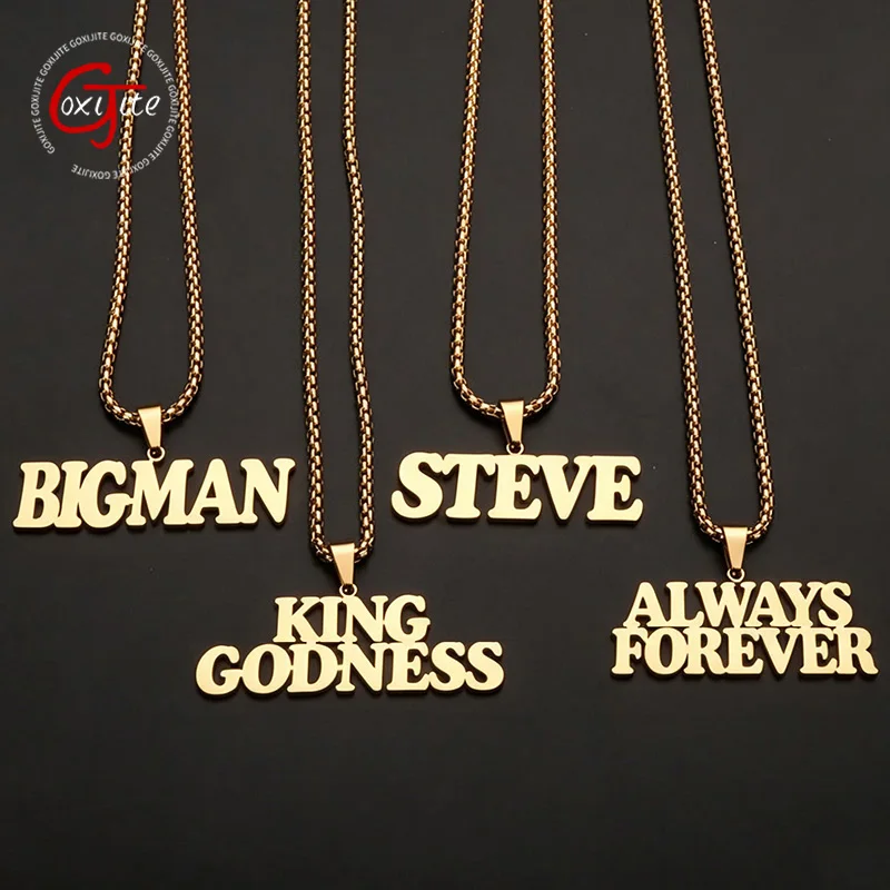 Goxijite Personalized Custom 5cm Big Name Necklace Stainless Steel Bold Letter Pendant Hip Hop Customize Jewelry Gift For Men