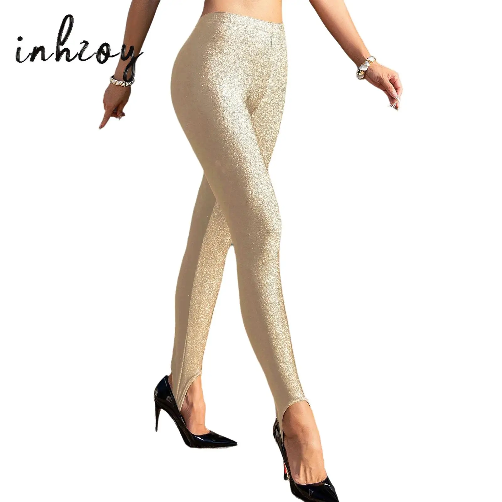 

Women's Shimmering Stirrup Pants Long Pants Elastic High Waist Skinny Tights Leggings Trousers Yoga Sportswear Party Clubwear