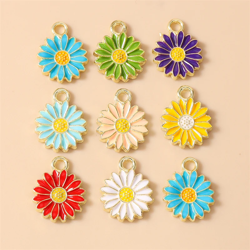 10 Stück 14 x 17 mm niedliche Emaille-Blumen-Anhänger für die Schmuckherstellung, Halsketten, Ohrringe, Armbänder, DIY, handgefertigtes Kunsthandwerk, Zubehör – Detail 2