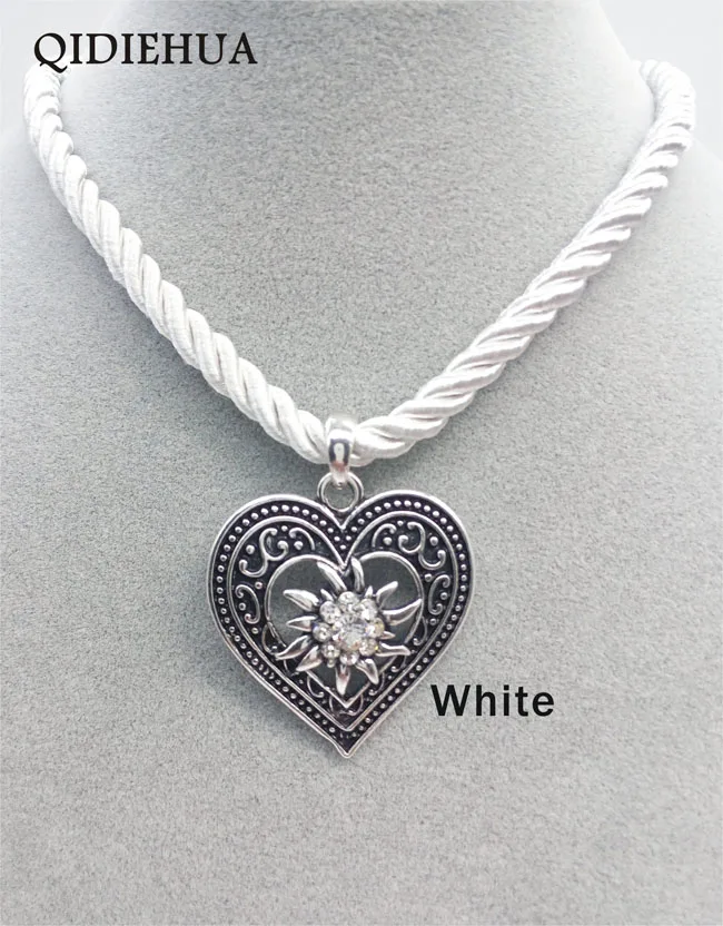 New Fashion Three Strand Rope Pendant Necklace Vintage Heart Edelwiss Flower Necklace for Women German Oktoberfest Jewelry Gift