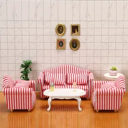 1: 12 Doll House Mini Furniture Model Sofa Model Living Room Micro Scene Fabric Sofa Set Accessories