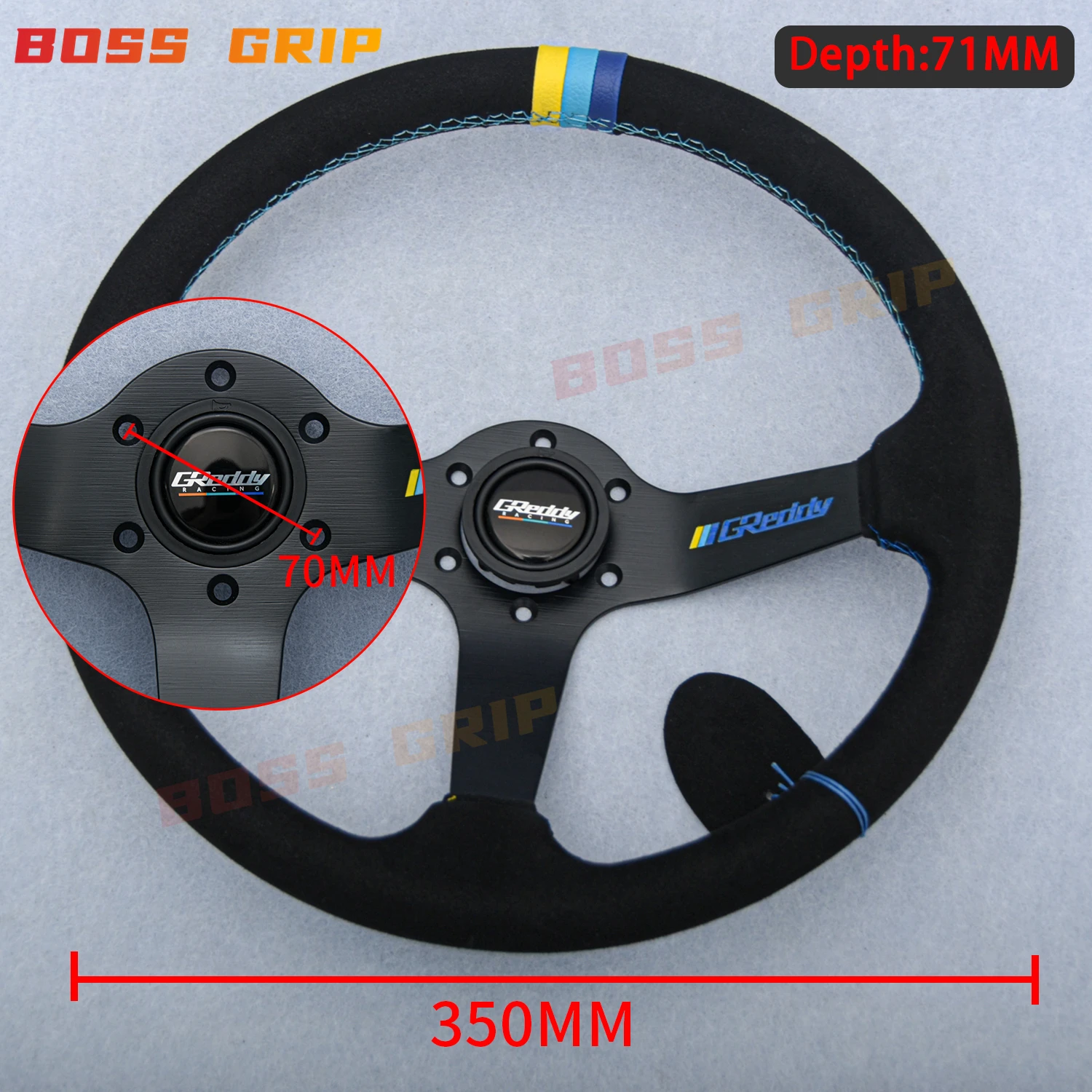 Greddy Suede Leather Steering Wheel 14inch JDM Sim Racing Sport Steering Wheel for Universal