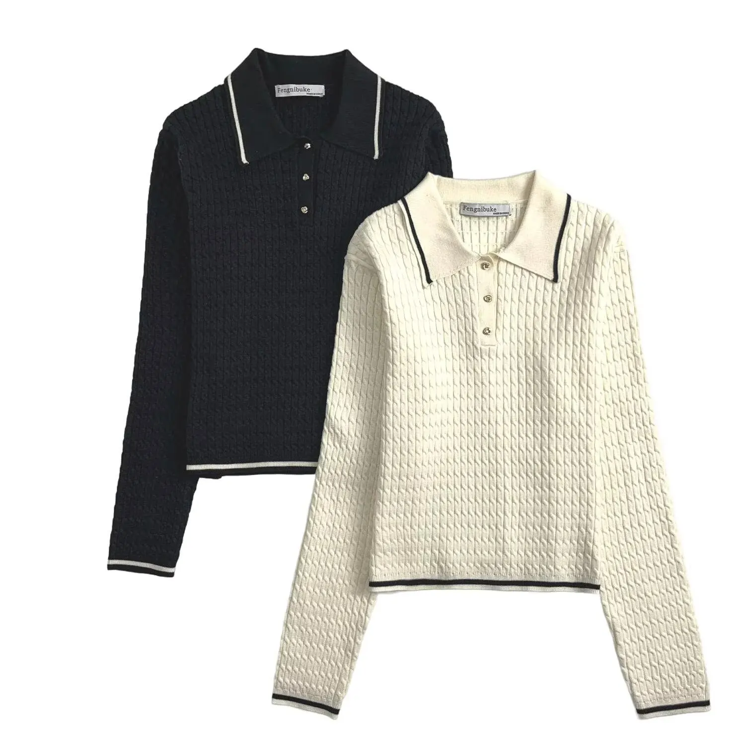 

Fashion Joker Women's Casual Knitted Shirt Polo Collar Long Sleeve Spring Festival Niche Design Top