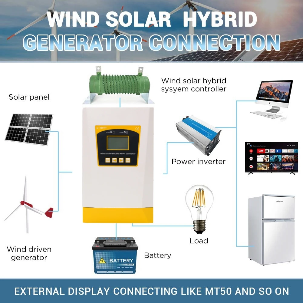 Off Grid Boost Controller MPPT Hybrid Wind Solar Charge Controller Auto 12V 24V 48V Wind Turbine Controller Generator 600w 1000W