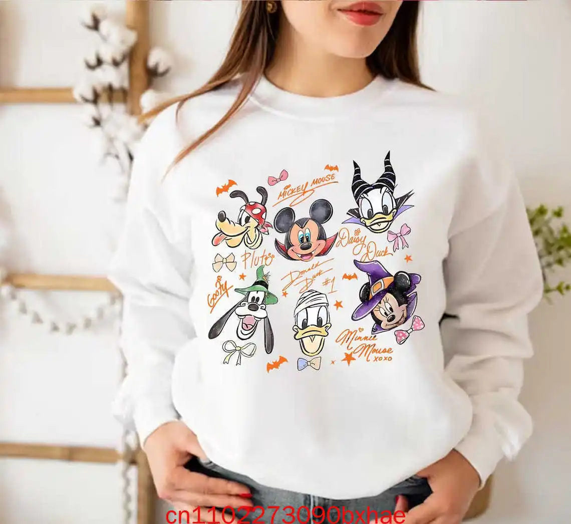 Bluza bawełniana w stylu retro z Myszką Miki i przyjaciółmi z napisem na Halloween, bluza z kapturem na imprezę Halloween z Myszką Miki, nie tak straszna.