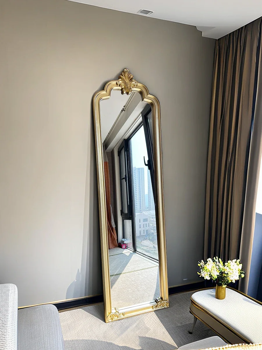 

LEuropean Retro Carved Full-Length Mirror for Home Wall-Mounted French Style Cloakroom Dressing Mirror