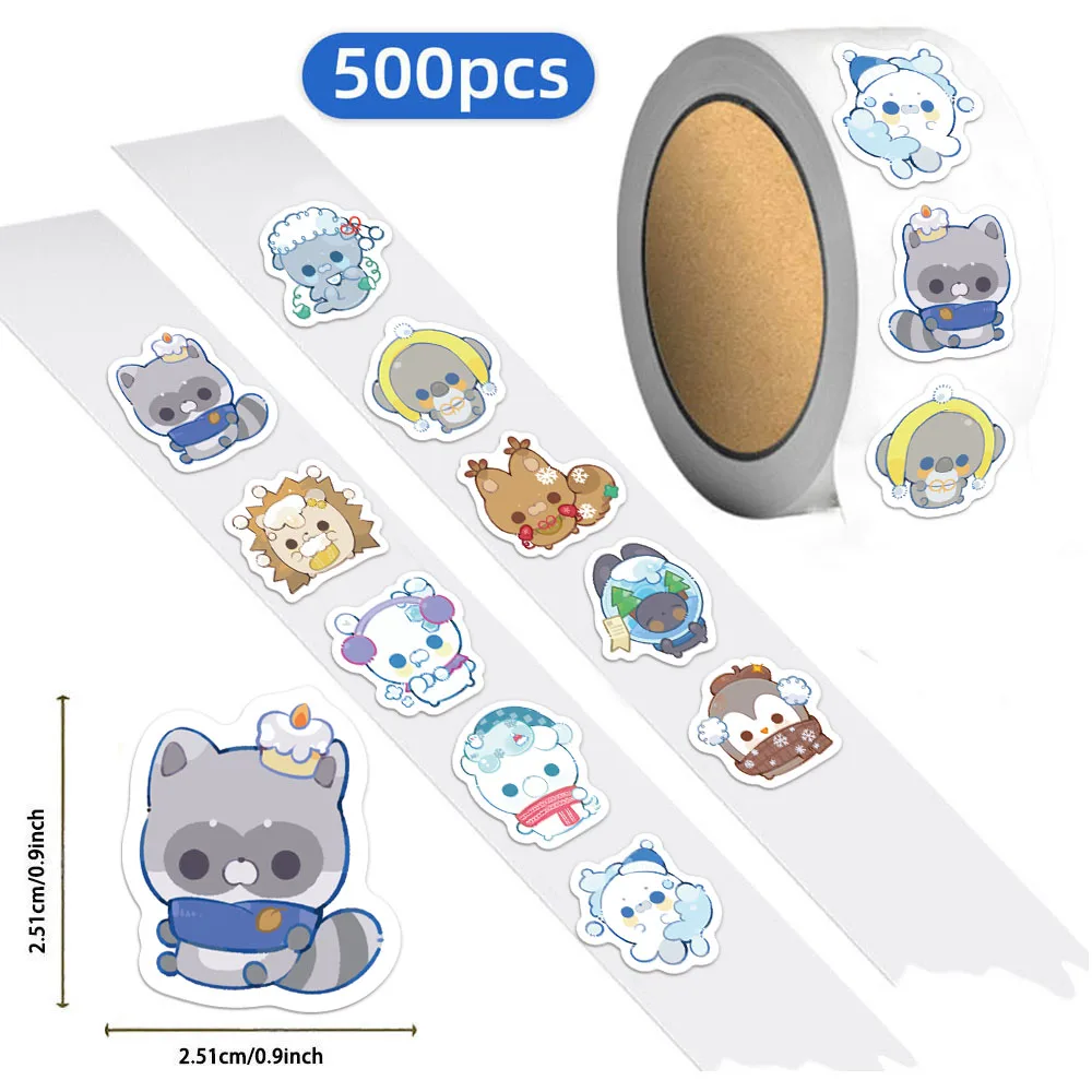 500PCS Winter Small Animal Cartoon Decoration Reward 10 Different 2.5cm/1.0-inch Animal Learning Reward Set Stickers