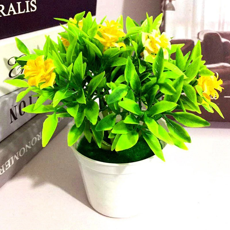 Artificial Plastic Potted Bonsai Flower Plant 13x16cm Red Pink Purple Yellow Orange Realistic Fake Floral Decor For Home Wedding