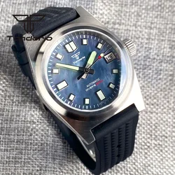 Tandorio NH35A Shell Dial Luminous 38mm Brushed 200m Dive Automatic Wristwatch for Men AR Sapphire Crystal Screw Crown Auto Date