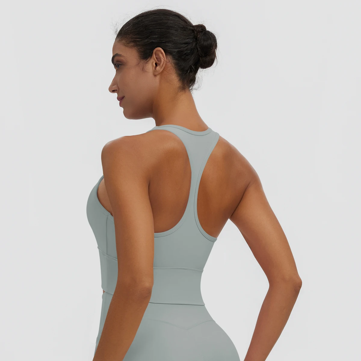 Rooftrellen Damen Einfarbige Yoga-Weste mit Raffung, schönem Rücken, I-förmigem Design, Yoga-Top mit Brustpolster, stoßfestes Workout-Top – Detail 37