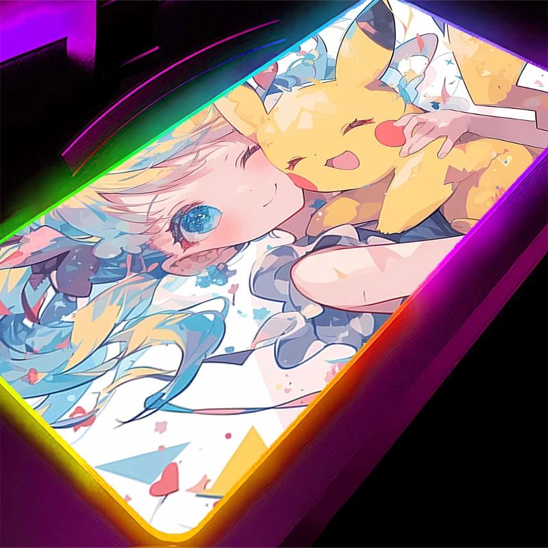 

RGB Large Mouse Pad P-Pokemon Pikachu 90x40cm pc speed For e-sports players Backlight Laptop Computer Keyboard LED xxl mousepad