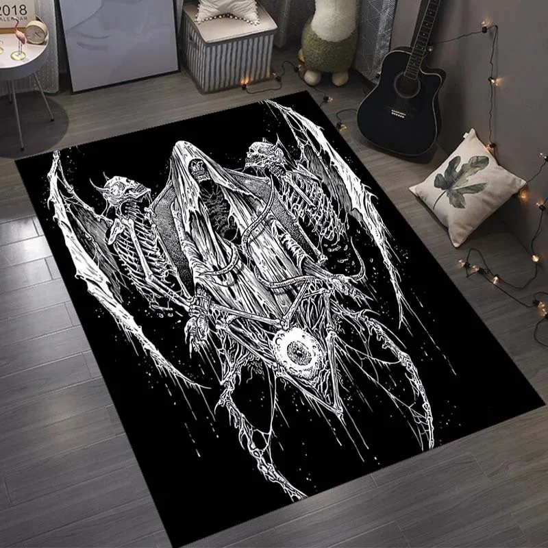 Gothic Angel Skeleton Doormat, Dark Fantasy Entrance Rug, Horror Art Floor Mat, Non-slip Living Room Carpet, Man Cave Decor