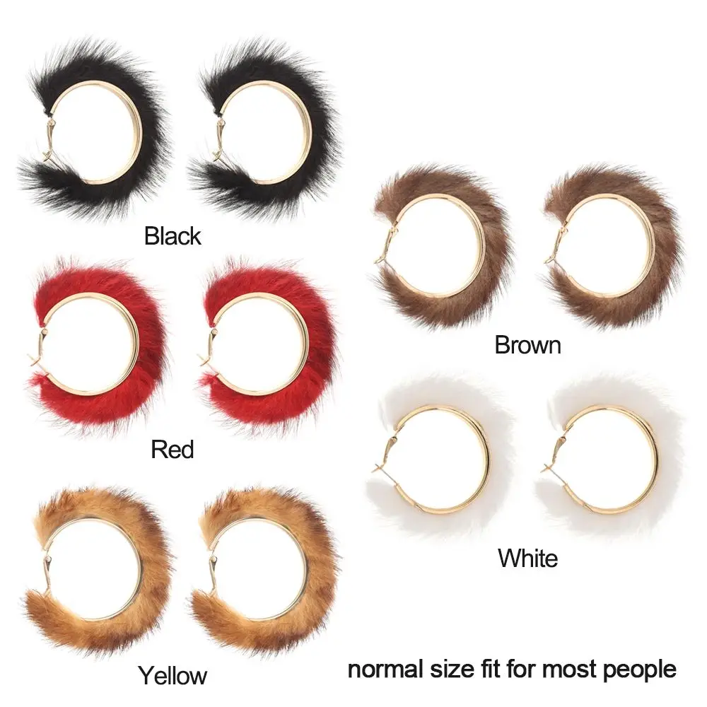 1 Quà Tặng Tính Khí Giáng Sinh Phóng Đại Sang Trọng Trang Sức Lông Ấm Áp Vòng Vòng Tròn Lớn Bông Tai Tròn Có Lông Bông Tai