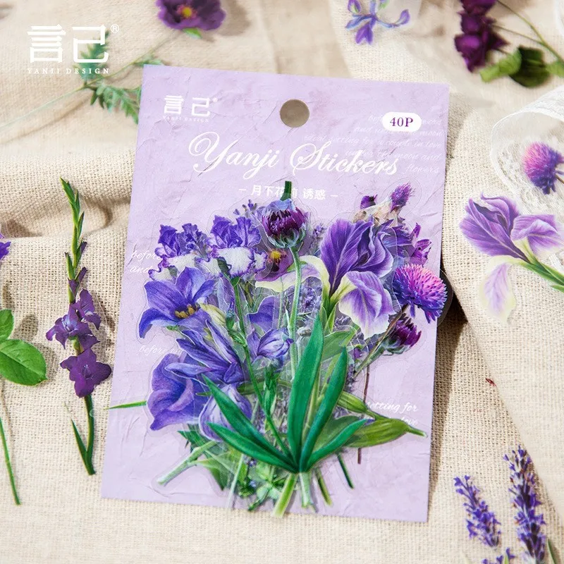 20 Pcs Transparent Flower Stickers PET Flower Plant Stickers For Scrapbooking Journal Album Laptop Card