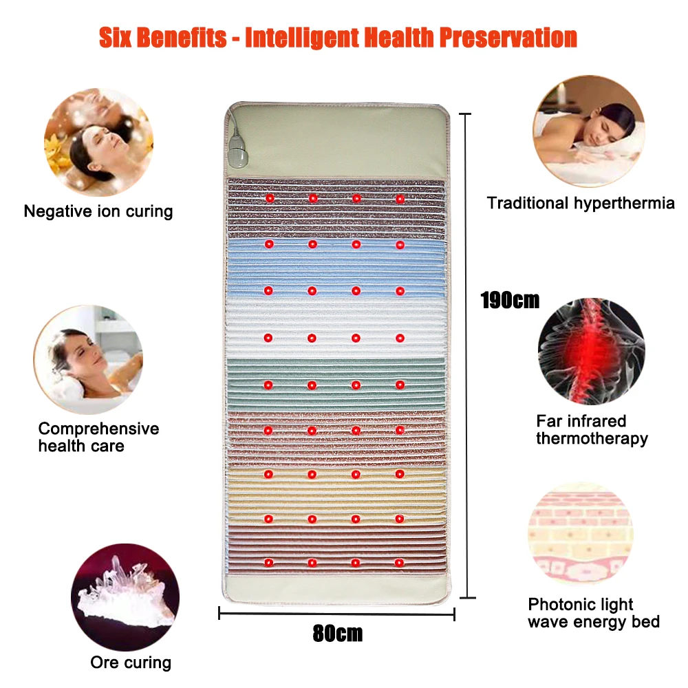 Almohadilla de energía de fotones PEMF, manta de fisioterapia infrarroja con gemas naturales de siete colores, terapia magnética de pulso, alivia el