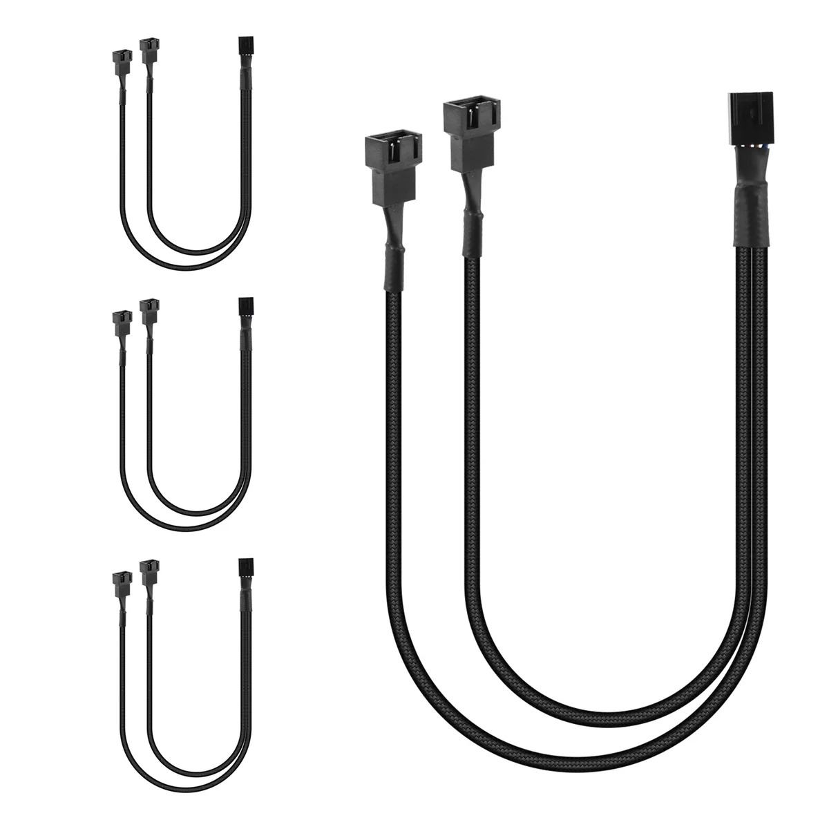 4 แพ็คพัดลม PWM สายแยก Y Splitter คอมพิวเตอร์ PC พัดลมสายไฟ 4 ขา 1 ถึง 2 Converter, แขนยาวสีดําถัก