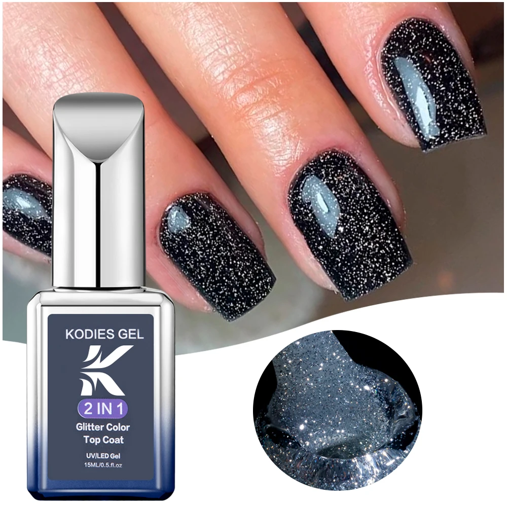 Kodies Gel Reflecterende Gel Polish Top Coat 2 In 1 Uv Glitter Sparkle Reflecterende Gel Vernis Semi Permanente Manicure Voor nagels Art