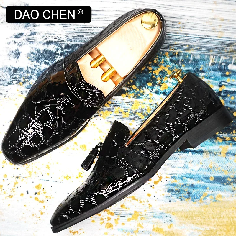 LUXURY BRAND MEN LOAFERS SHOES BLACK BROWN MEN DRESS CASAUAL SHOES SLIP ON WEDDING PARTY PATENT LEATHER SHOES FOR MEN