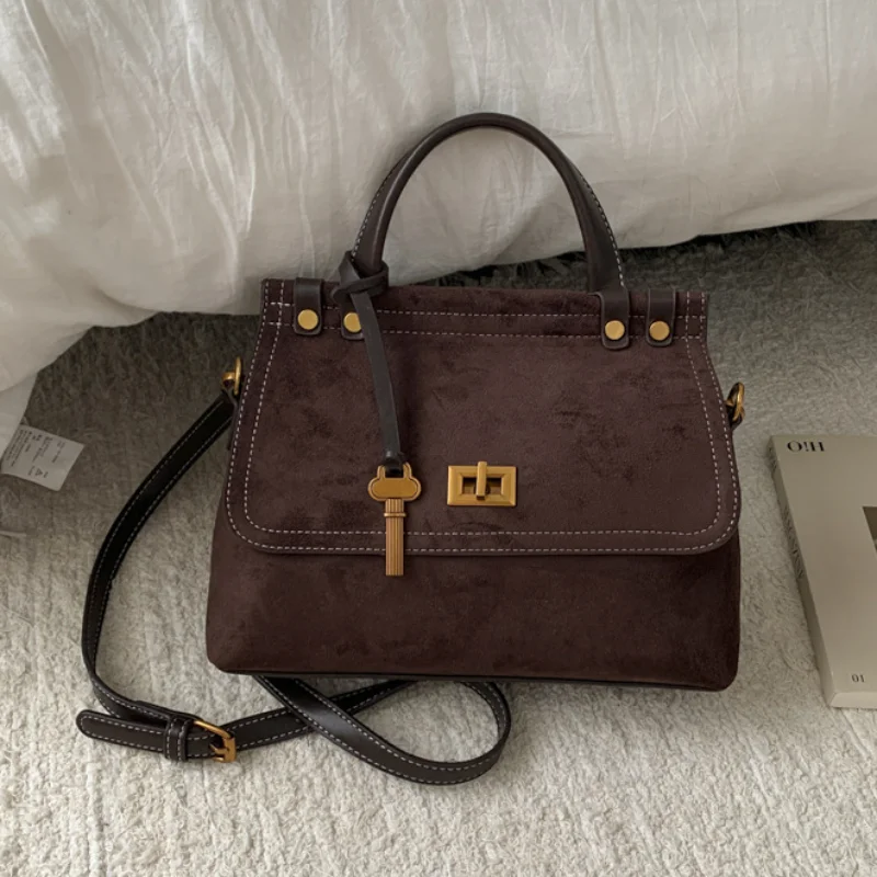 

Женская сумка в стиле ретро, простой матовый портфель, сумка через плечо с откидной замком и молнией, модная горизонтальная квадратная повседневная сумка через плечо