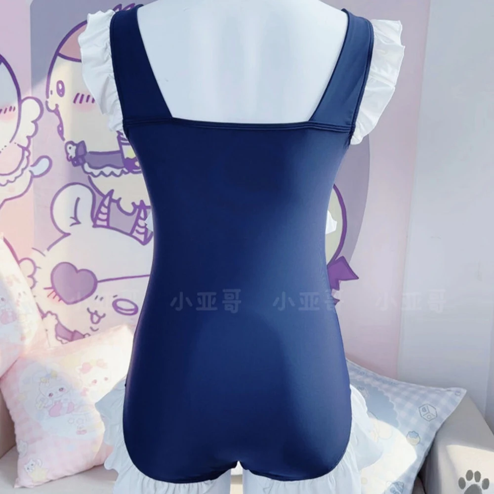Japanese Women's Sweet and Cute Kawaii Bikini Lace Bow Cat Collar One-Piece Swimsuit Cute Girl Sweet Ruffled Edges 2026 New Item view 4