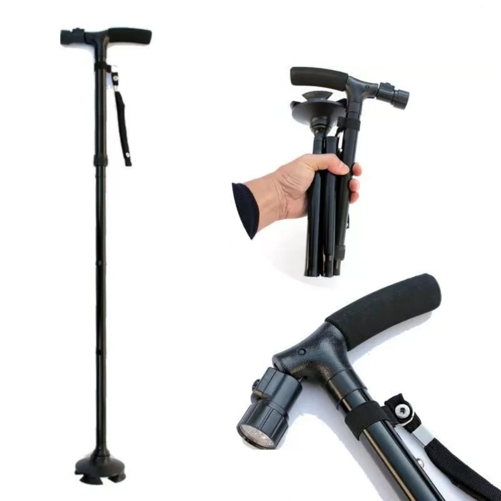 Collapsible Telescopic Folding Cane Elder Cane LED With Alarm Walking Trusty Sticks Elder Crutches For Mothers The Elder Fathers