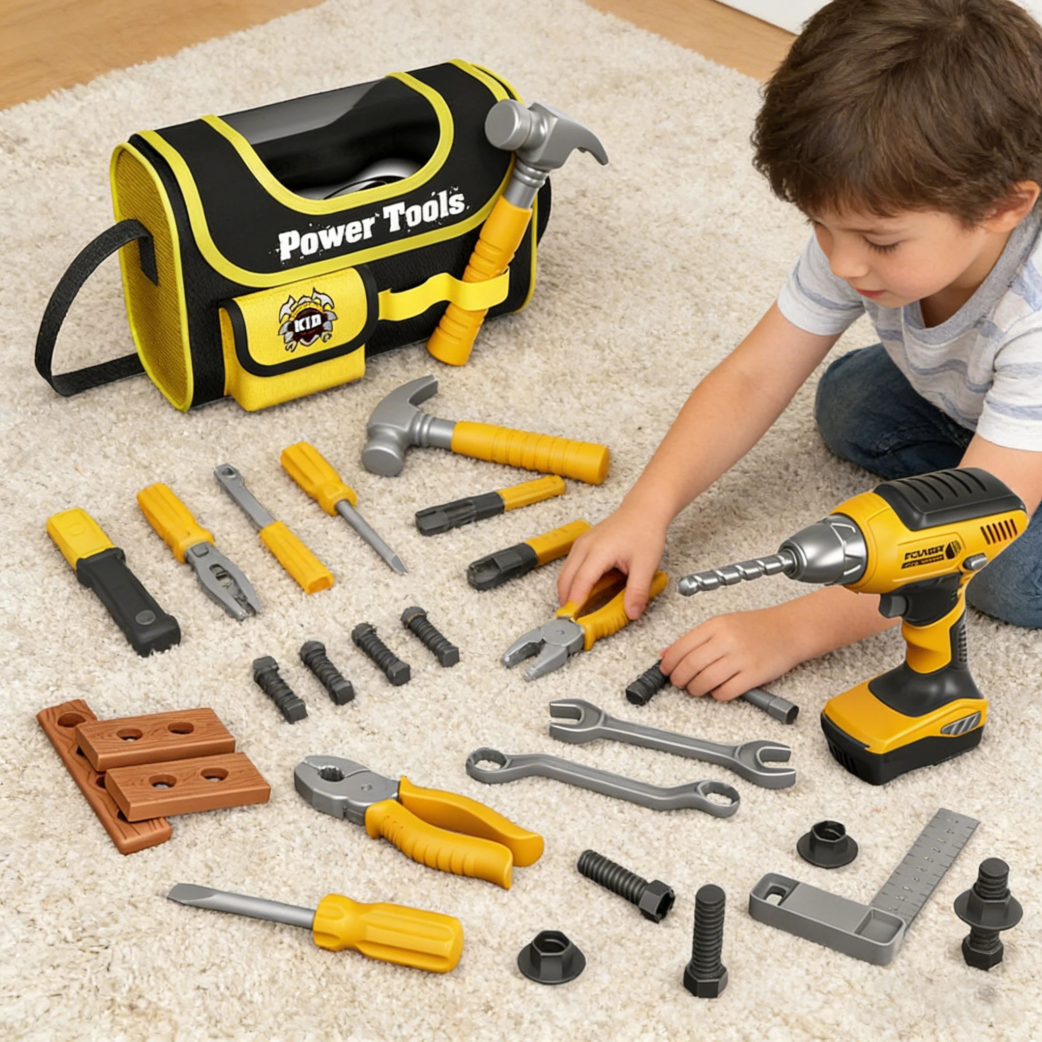 キッズツールボックスキット シミュレーション修理ツールおもちゃ ドリル教育玩具 プラスチックゲーム エンジニアリングパズル DIYおもちゃ 男の子へのクリスマスプレゼント