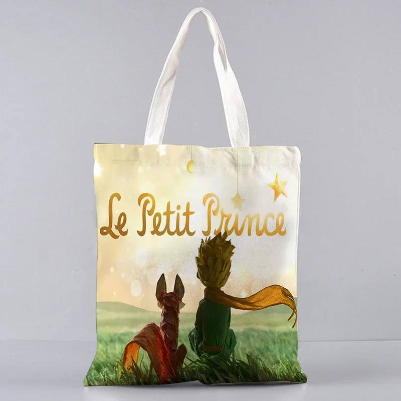 Woman Canvas Tote Le Petit Prince Printing Shopping Bag Hand Casual Reusable Shoulder Bag Large Capacity Foldable Handbag