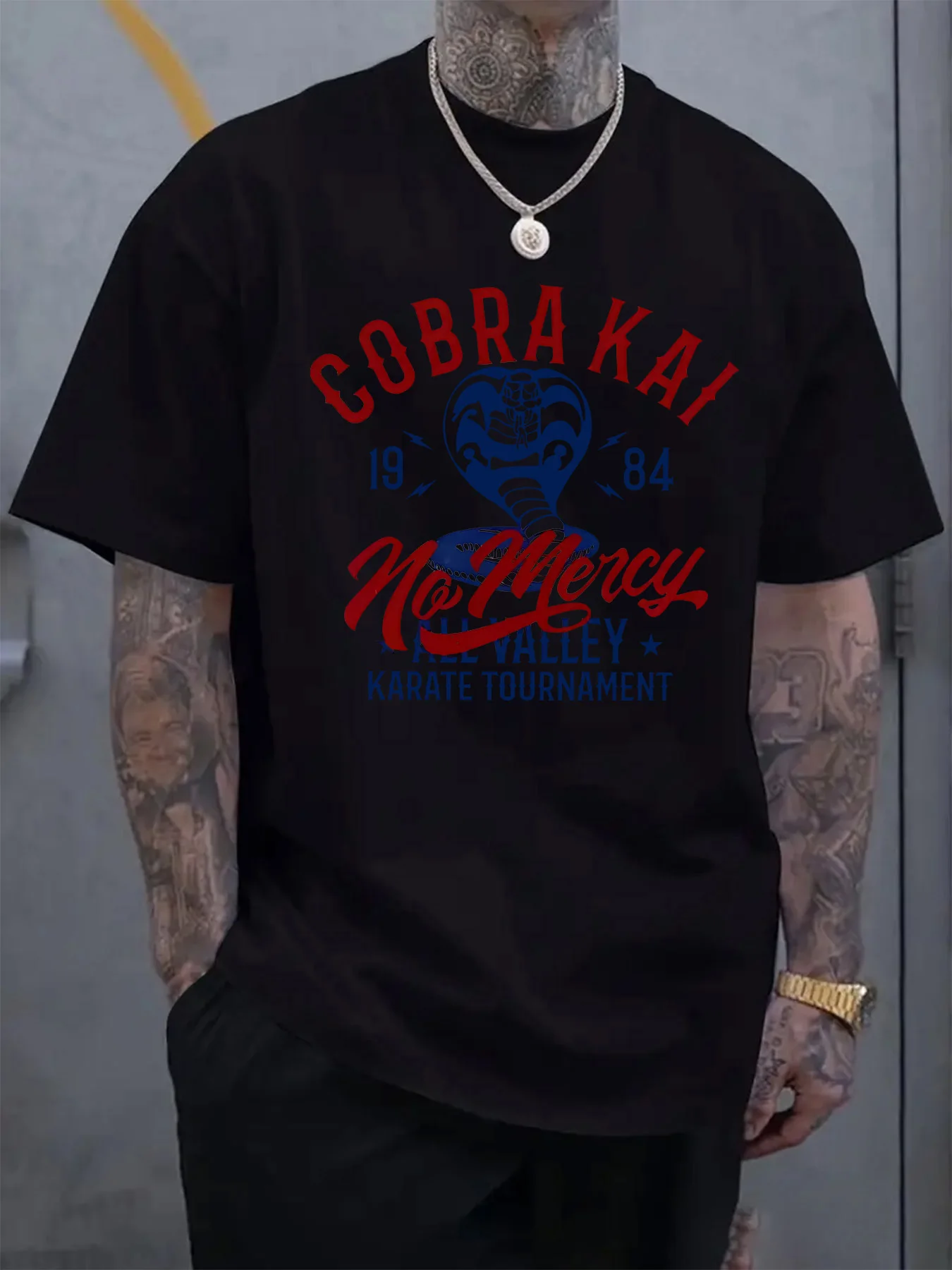 تي شيرت كوبرا كاي جرافيك للرجال بدون رحمة بطولة الكاراتيه تصميم كاجوال تي شيرت للصيف والربيع ملابس خارجية مزيج