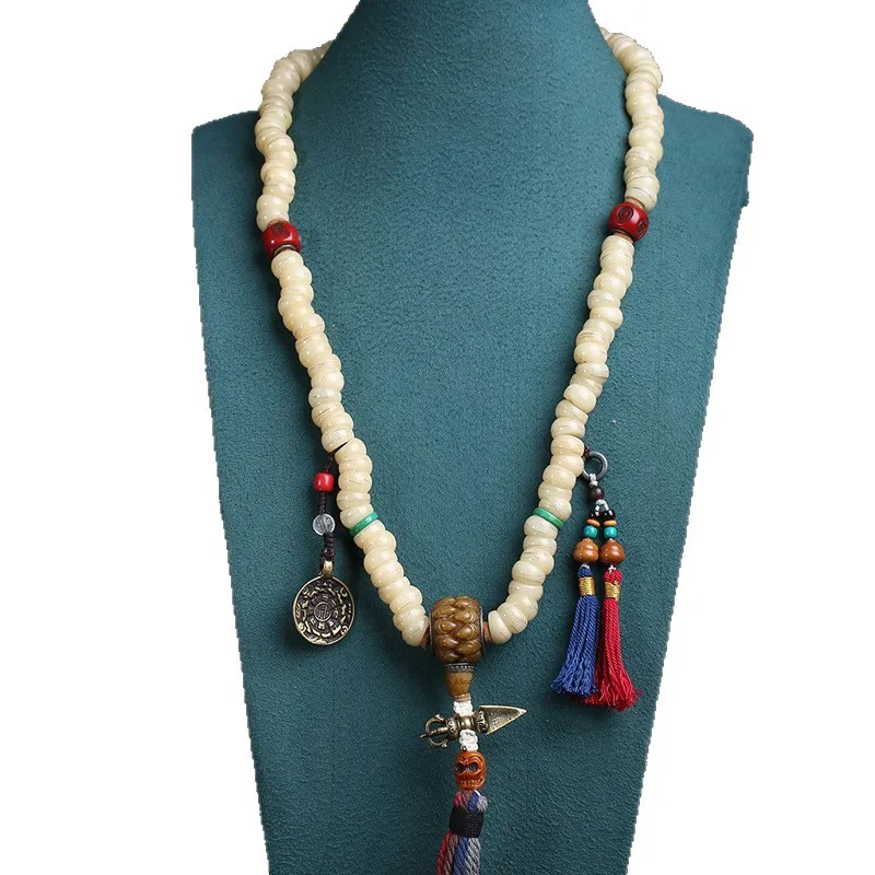 Natural camel 108 Buddhist beads  bone and copper ornaments  nine palaces   eight trigram  monkey gourd accessories