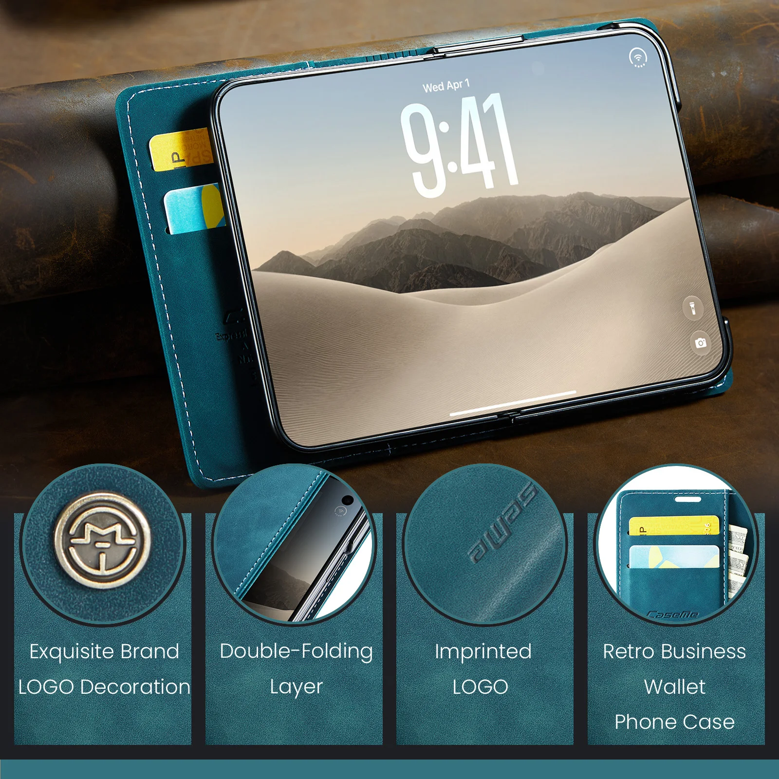 Caseme-013 For iPhone Duo, Luxury Flip PU Leather Wallet Case Card Slots Money Bag Billfold Coin Purse Stand Full Cover