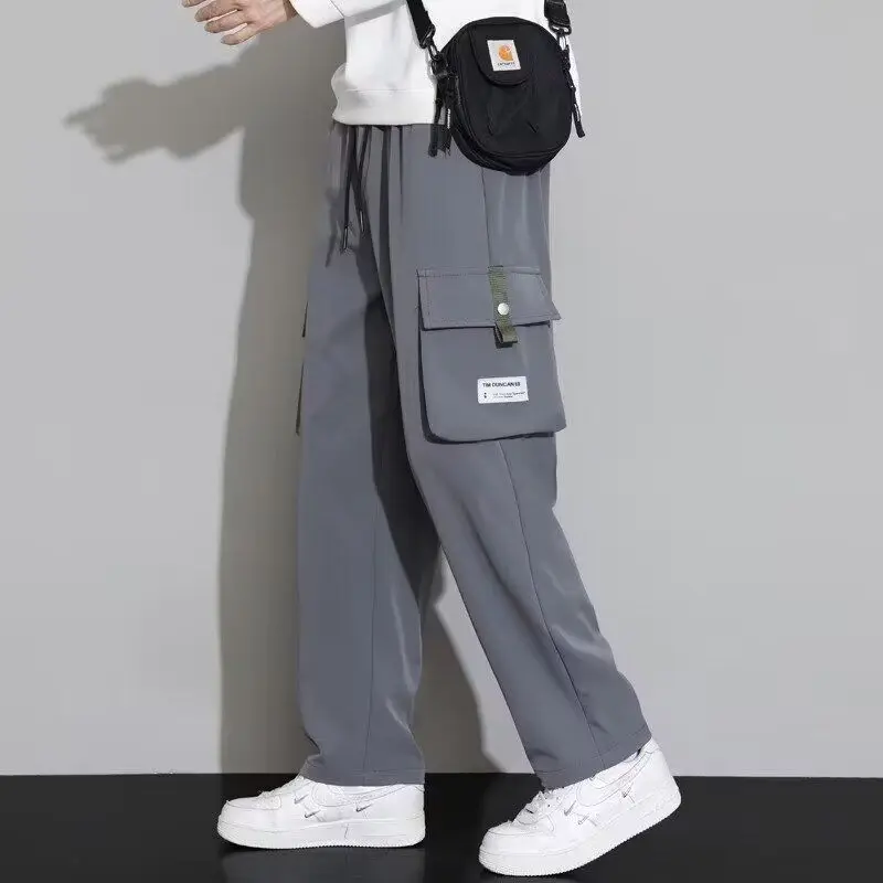 Spring Autumn New Fashion High Waist Solid Casual Pants Men's Clothing Casual Straight Pockets Korean All Match Style Trousers