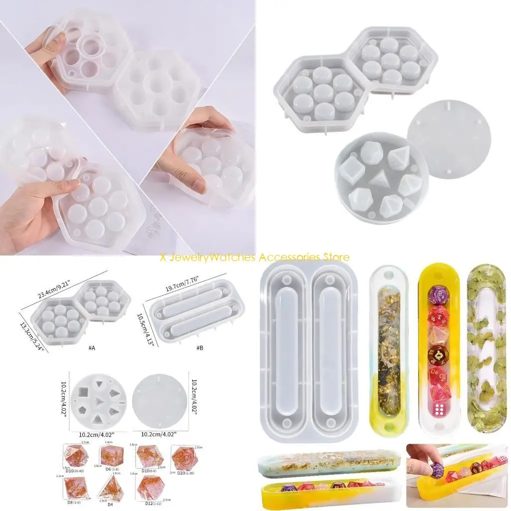 

31KD Various Shapes Dices Fillet Square Triangle Dices Epoxy Mold with Storage Box