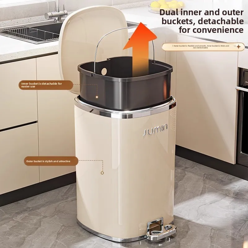 Pedal Operated Trash Can for Home Use Luxury Version Plastic Long Cylinder Shape 12L Capacity for Kitchen Bedroom Bathroom Li...