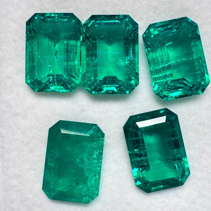 L-Top コロンビア産エメラルド リッチコンテンツ ラボグロウンストーン 長方形 形状 高級DIYジュエリー製作 証明書付き 天然色