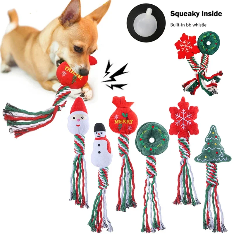 Xmas Pet Dog Plush Noise Chewing Toys Santa Elk Donut Cat Dog Christmas Series Cartoon Dog Toys Plush Squeak Toy