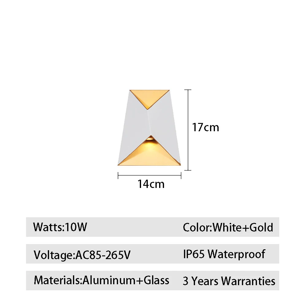 Lampu Dinding LED AC85-265V 10W IP56, lampu LED gaya Modern luar ruangan/dalam ruangan hitam/putih emas dengan garansi 3 tahun