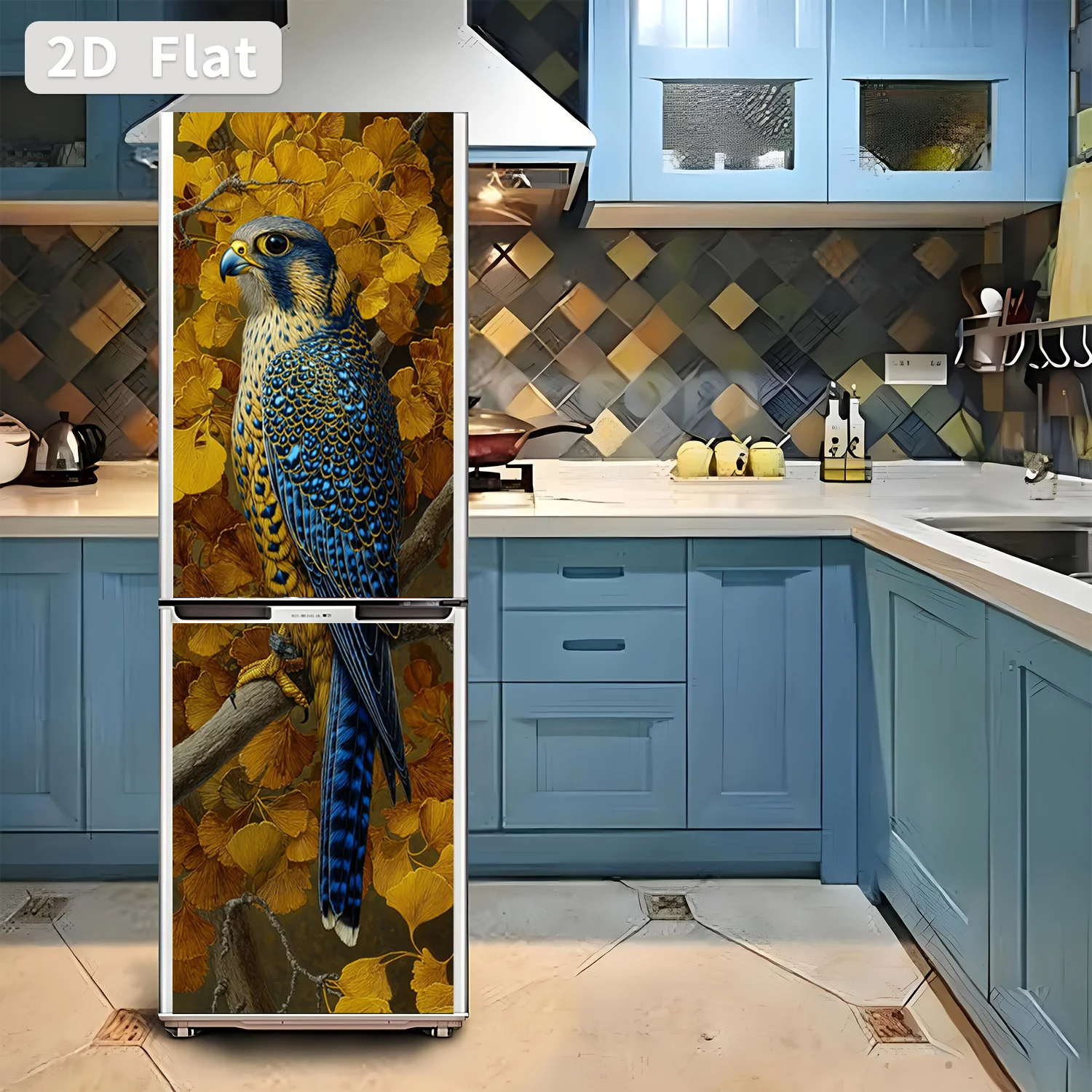 1pc of Refrigerator Sticker Measuring , Featuring The Theme Design 'Autumn Falcon on Ginkgo'. This Self-Adhesive Wall Decorati