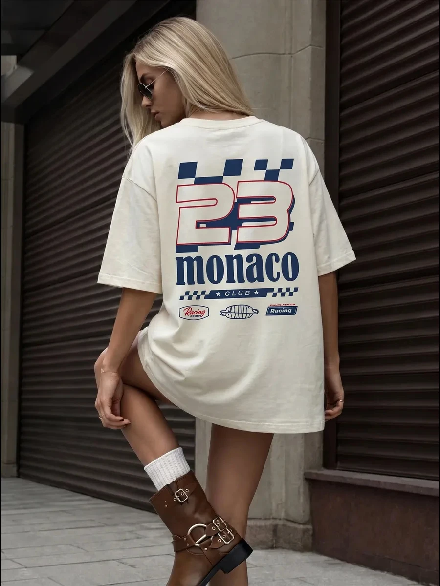 Monaco Club 23 Printed T-Shirts Womens Cotton Summer Short Sleeve Tees Comfortable O-Neck Oversized Tops Street Soft Clothes