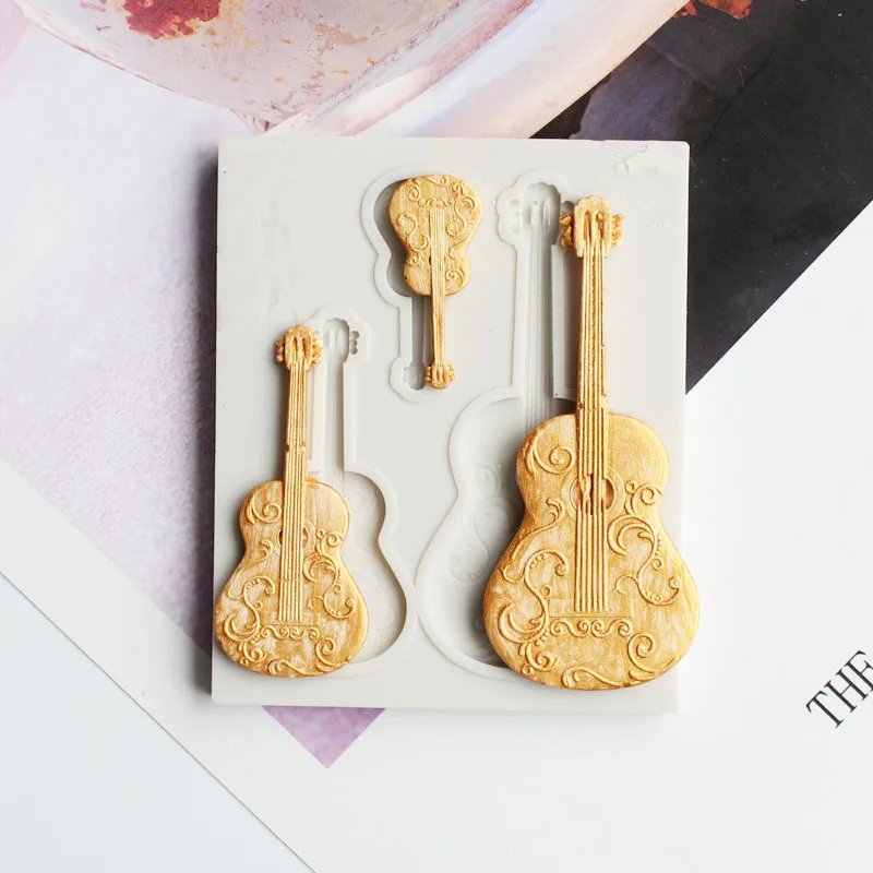 DIY Resin Guitar Shape Silicone Molds Crystal Epoxy Resin Mold Violin Molds Cosmetic Powder Puff Box Cosmetic Case Mirror Mould