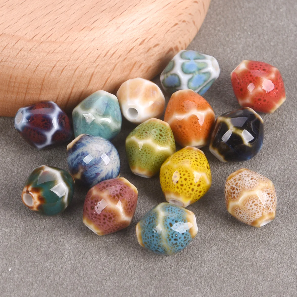 

10PCS 12x10mm Bicone Glazed Enameled Ceramic Porcelain Loose Crafts Beads For Jewelry Making DIY Findings