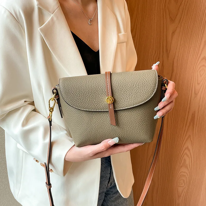 Genuine Leather Women's Small Shell Handbag Casual Shoulder Bag Top Layer Cowhide Crossbody Cute Purse Summer Ladies' Phone Bag