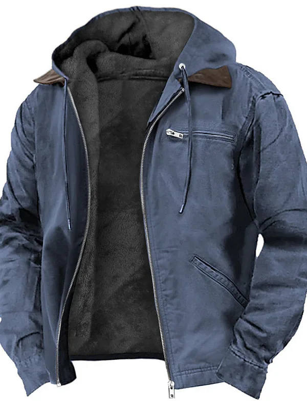 

Men's Hooded Jaet Pure Color Fce Lined Zipper ket Cotton Coat Casual Wear Polyester Fabric Slim Fit Long Sve