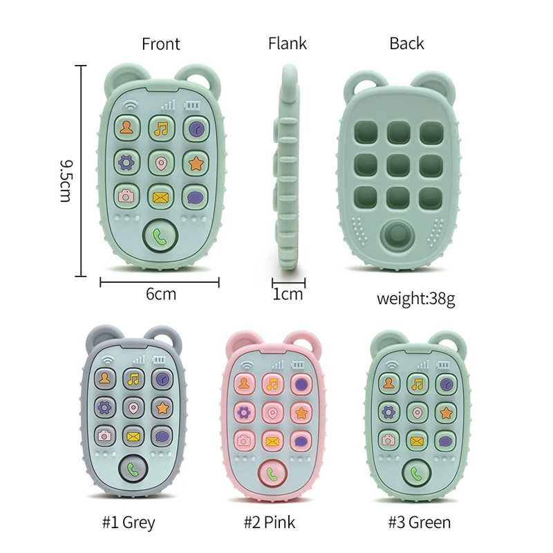 Baby Phone Silicone Teether Toy Music Sound Machine Newborn Chewing Teethers Baby Rodent Pain Relief Teething Toys Birthday Gift