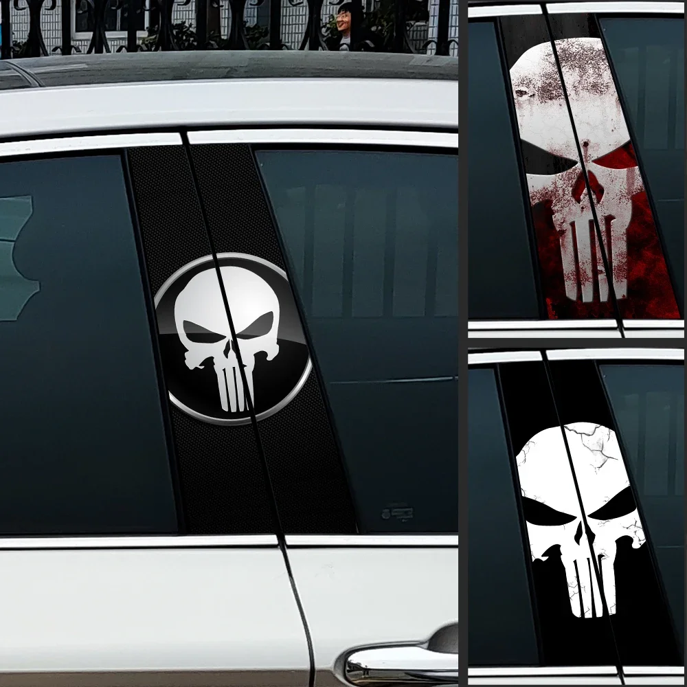 

Punisher Skull Blood Car Stickers Auto B-pillar Car Center Column Decoration Cover Scratches Waterproof Vinyl Decals Accessories