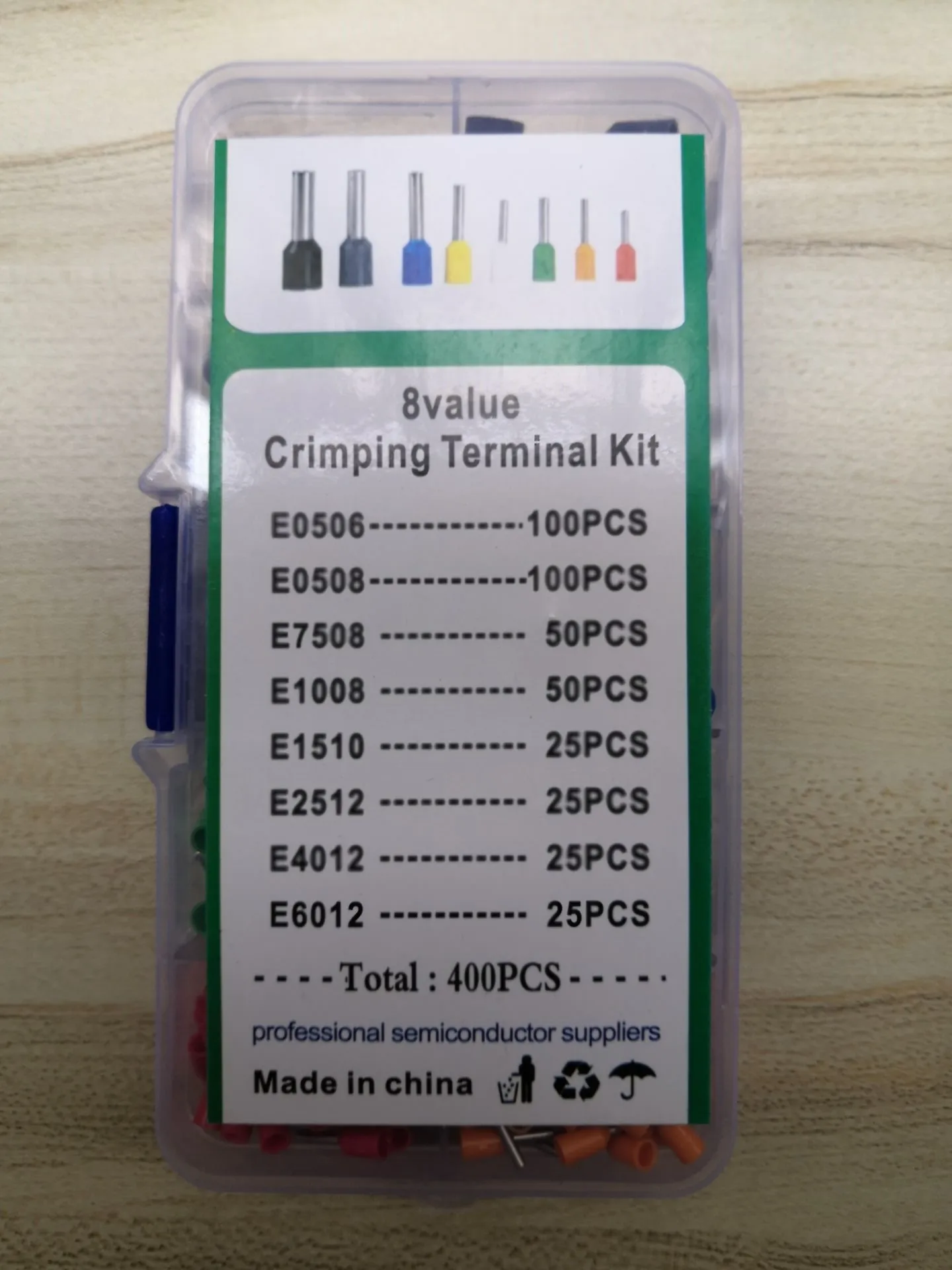 400PCS E0506 E0508 E7508 E1008 E1510 E2512 E4012 E6012 Insulated Ferrules Cord Wire Terminal Block Crimp Terminator Kit Box
