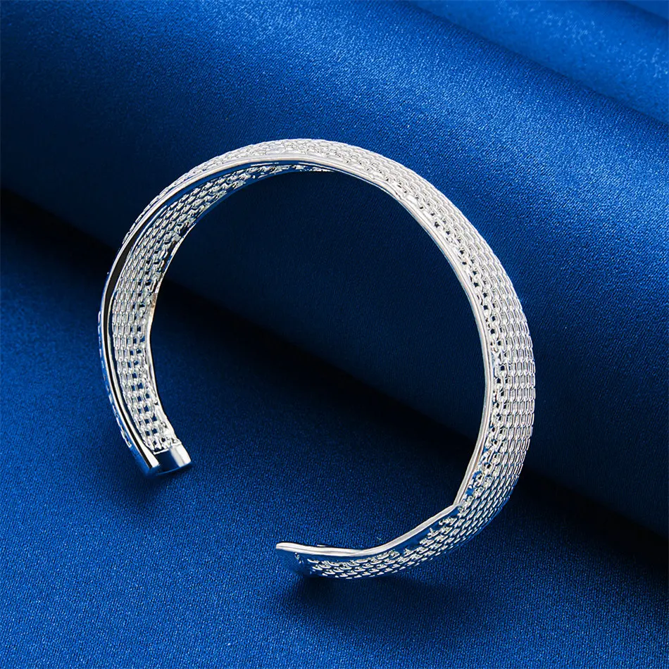 Fashionable 925 Sterling Silver Braided Wide Hollow Open Bracelet Women Party Wedding Jewelry Accessories